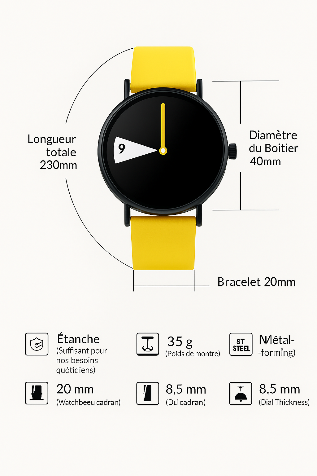 Montre Unisex Créative en Cuir Jaune - Élégante et Durable pour Toutes Occasions