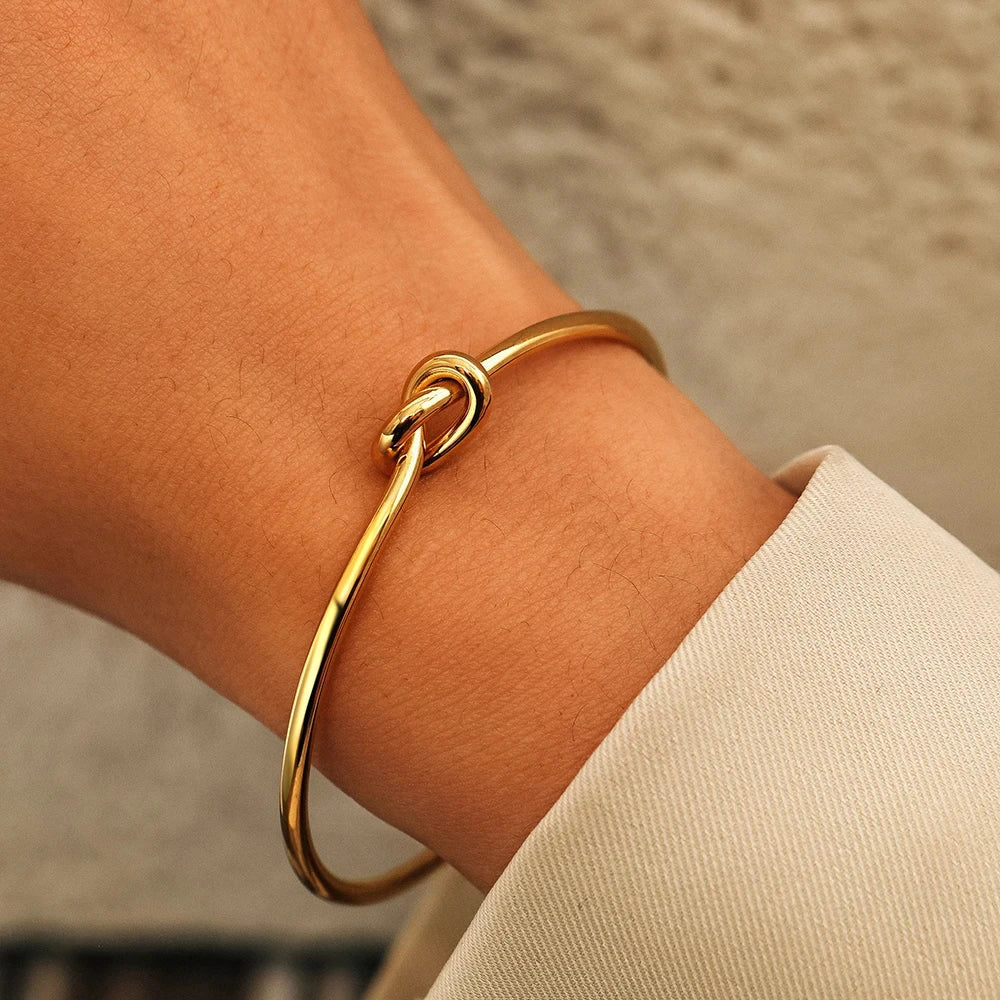 Bracelet Femme Acier Inoxydable Manchette Élégante avec Nœud Ouvert 1