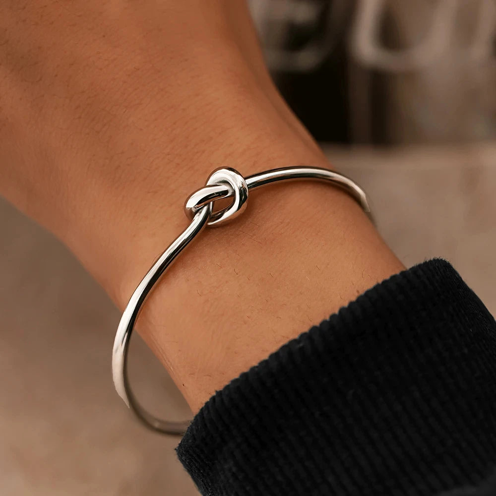 Bracelet Femme Acier Inoxydable Manchette Élégante avec Nœud Ouvert 2