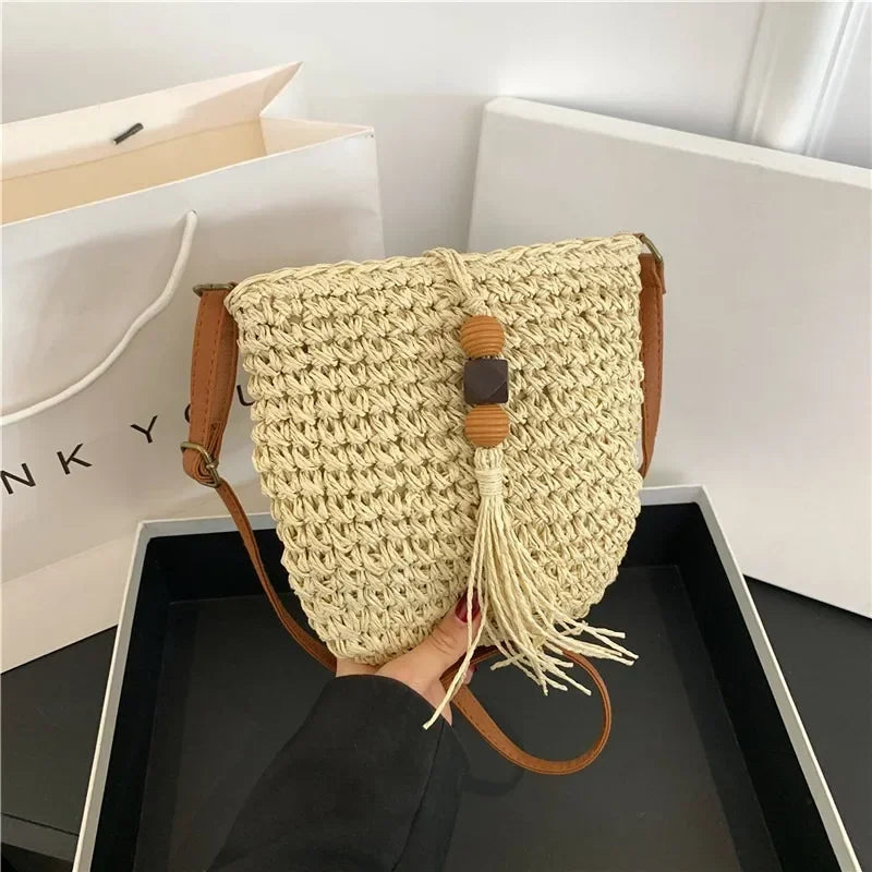 Sac Bandoulière Femme Naturel Petit Paille Tissée Mode 5