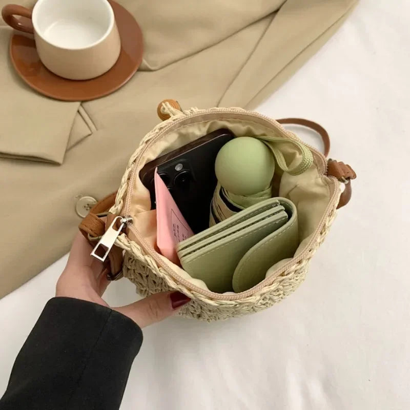 Sac Bandoulière Femme Naturel Petit Paille Tissée Mode 6