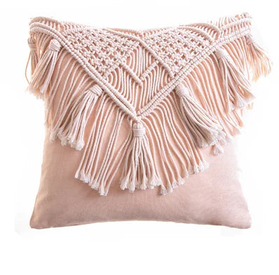 Handmade Macramé Cushion Cover 40x40 cm in Cotton - Elegant Bohemian Design for Indoor and Outdoor