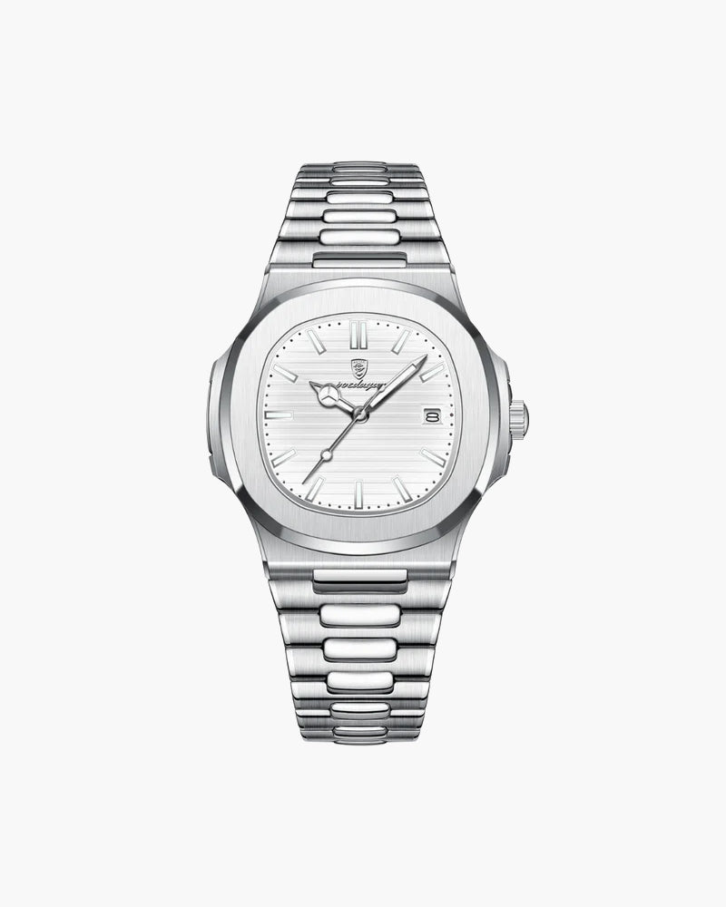 Montre Classique Homme Étanche en Acier Inoxydable avec Détails Lumineux - 41 mm, Quartz, Argenté 3