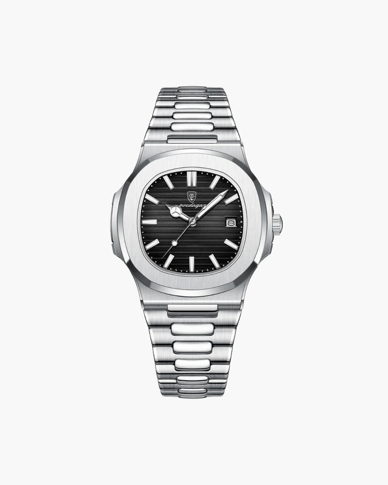 Montre Classique Homme Étanche en Acier Inoxydable avec Détails Lumineux - 41 mm, Quartz, Argenté 4