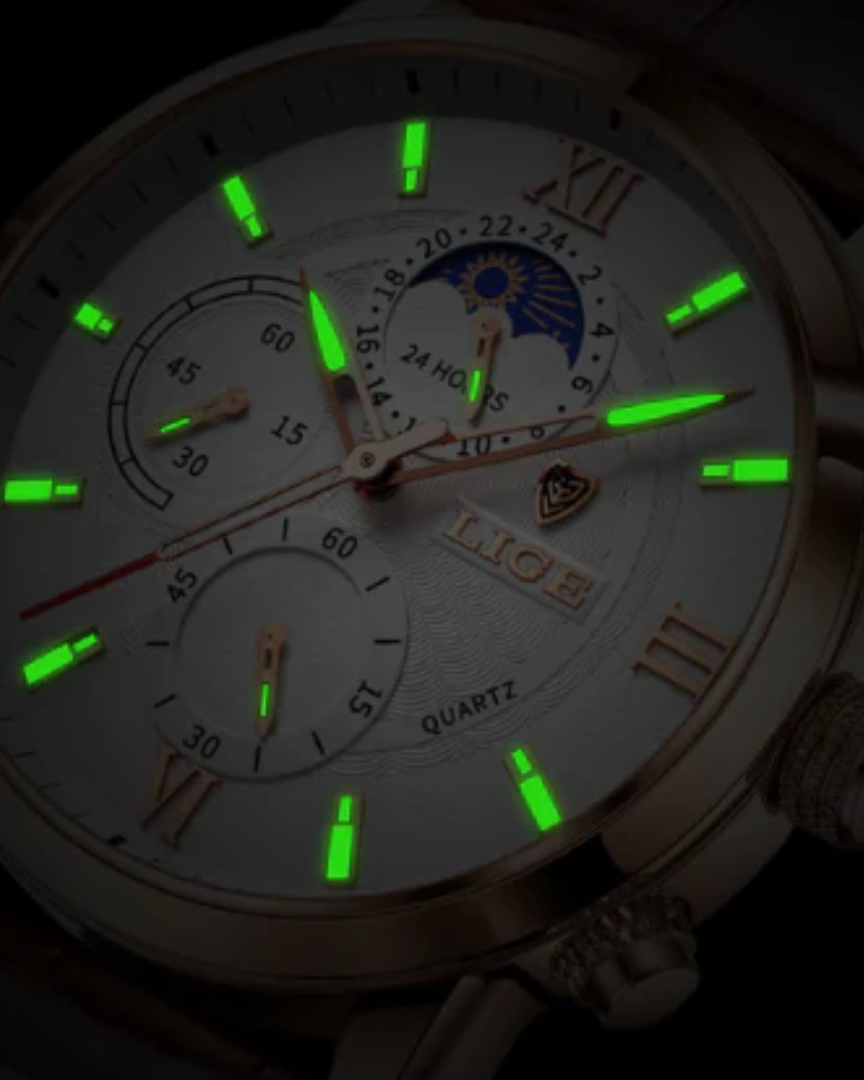 Montre Homme Classique Étanche en Cuir Authentique avec Détails Lumineux - 43 mm, Résistante à l'Eau, Mouvement à Quartz 3
