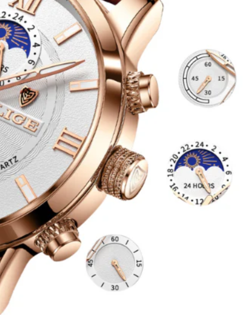 Montre Homme Classique Étanche en Cuir Authentique avec Détails Lumineux - 43 mm, Résistante à l'Eau, Mouvement à Quartz 4