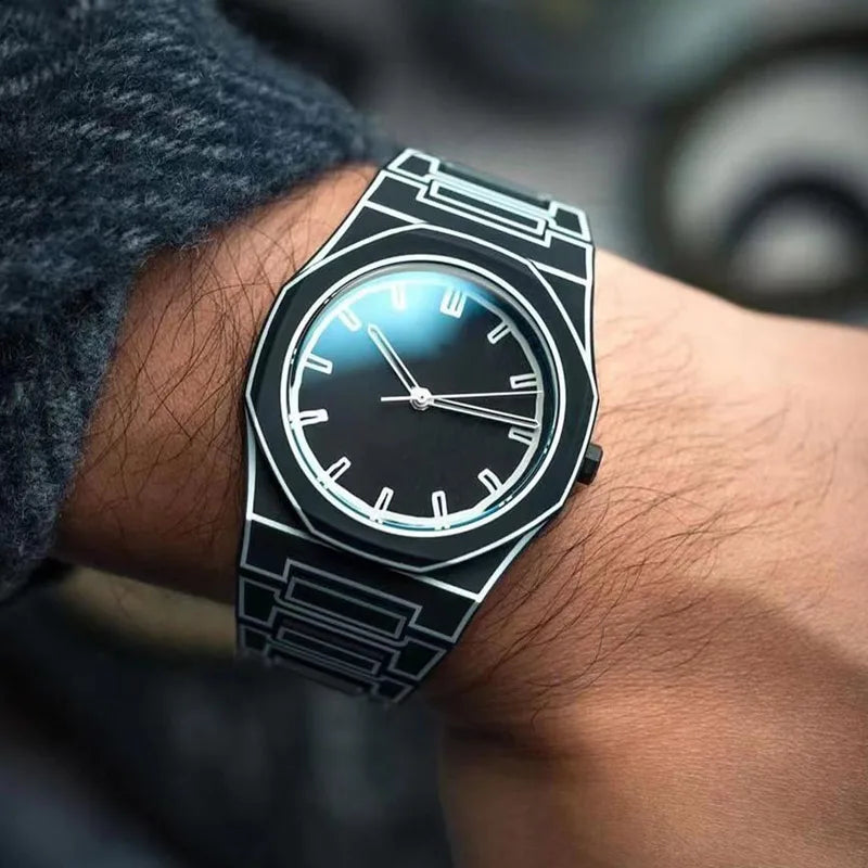 Montre Homme Étanche en Polycarbonate Léger - Design Créatif Noir, Blanc, Vert 3