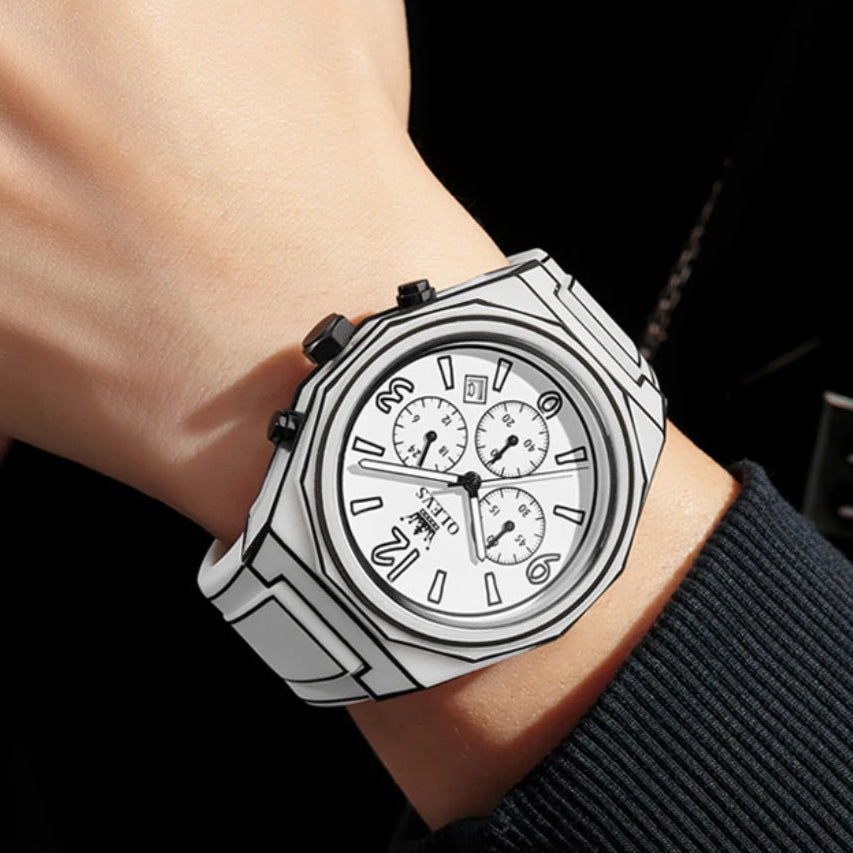 Montre Homme Hypervisuelle à Quartz Précis, Design 3D, Résistance à l'Eau 3ATM, Aiguilles Lumineuses, Chronographe Multifonction 5
