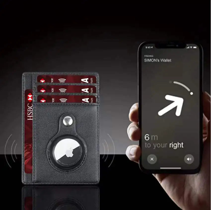 Porte Cartes Homme En Cuir Mince Avec Protection Anti-Perte Pour AirTag 3