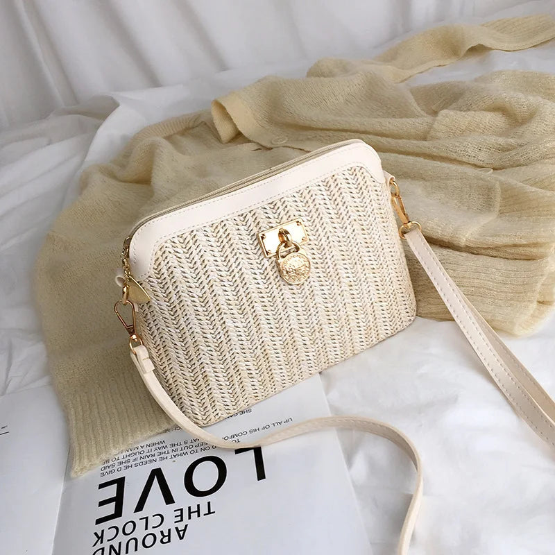 Sac à Bandoulière en Paille Tressée Femme – Sac de Plage Bohème Léger et Élégant avec Bandoulière Réglable