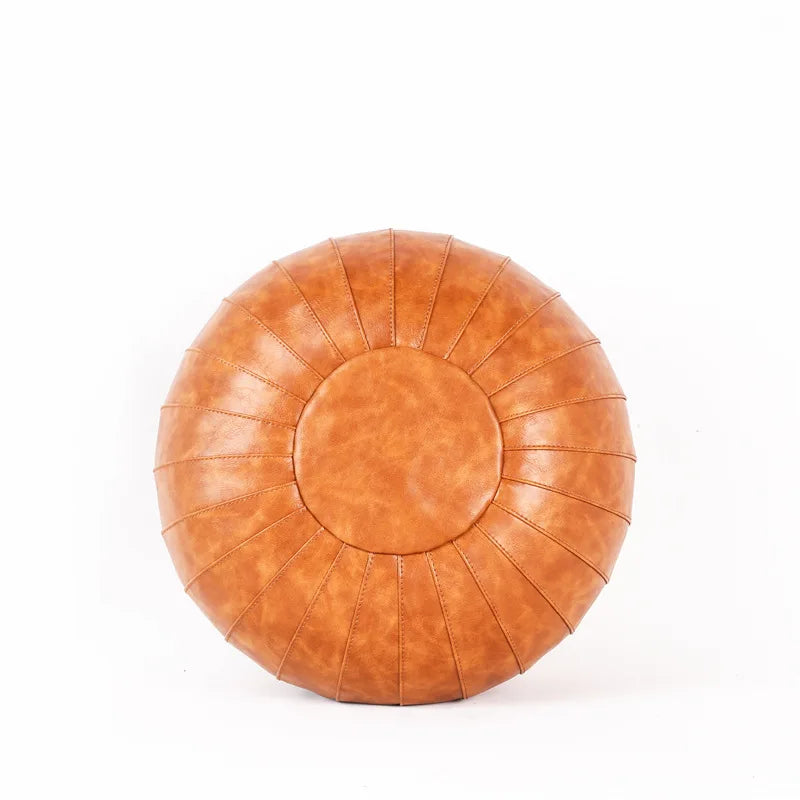 Round Pouf Cover in PU Synthetic Leather - Eco-friendly, Handmade, Compact Ø 35 cm or Large Ø 70 cm, Bohemian Style