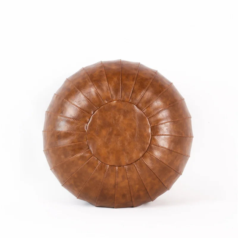 Round Pouf Cover in PU Synthetic Leather - Eco-friendly, Handmade, Compact Ø 35 cm or Large Ø 70 cm, Bohemian Style