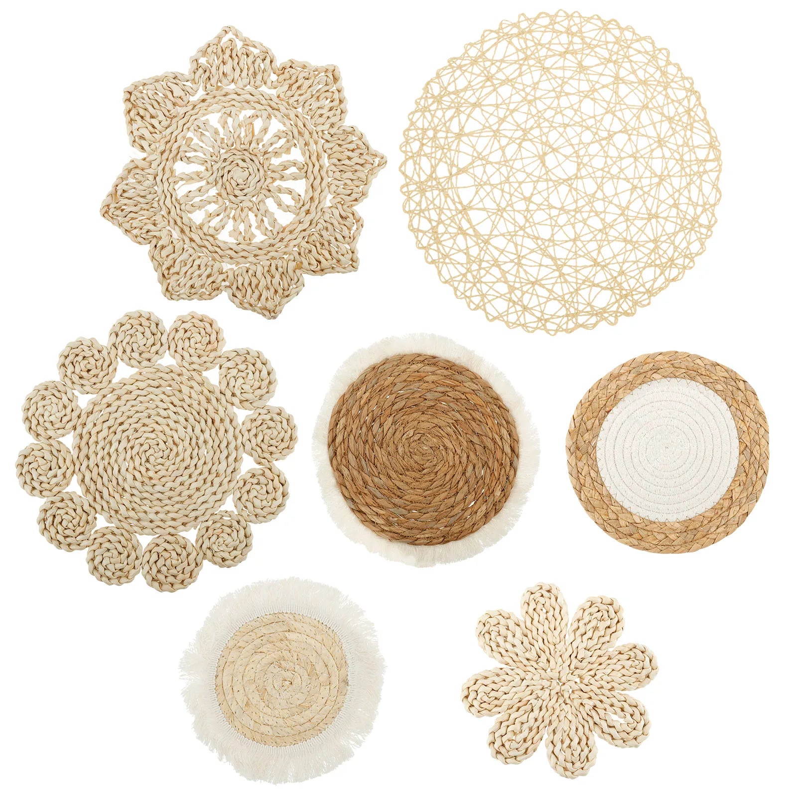 Panier Décoratif Bohème en Herbe Marine - Lot de 7 Paniers Muraux Naturels pour Salon et Chambre