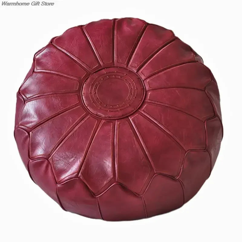 Moroccan Decorative PU Leather Pouf – Eco-Friendly Bohemian Design, Diameter 58 cm, Ideal as an Extra Seat or Meditation Cushion