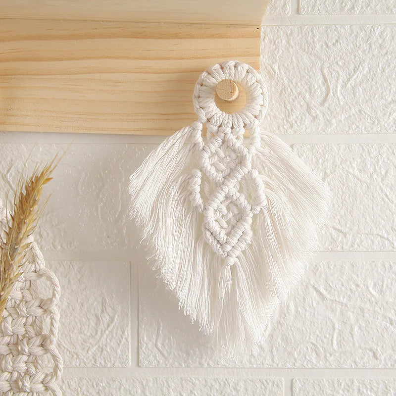 Décoration Murale Bohème en Coton Blanc – Tissage Manuel Unique 17 cm pour un Intérieur Élégant et Authentique