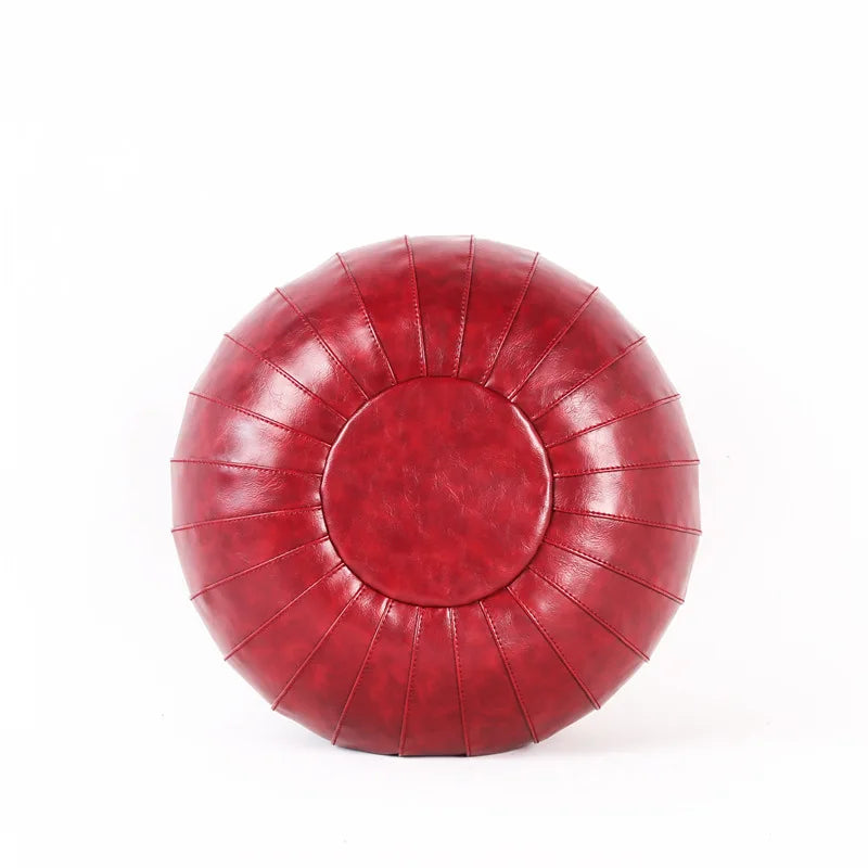 Round Pouf Cover in PU Synthetic Leather - Eco-friendly, Handmade, Compact Ø 35 cm or Large Ø 70 cm, Bohemian Style