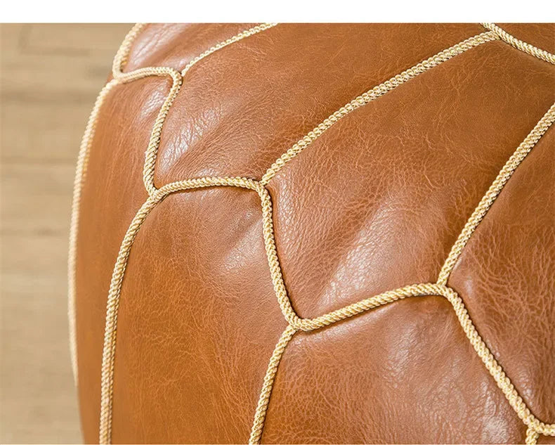 Round PU Leather Pouf Cover – Eco-Friendly and Boho Chic, Customizable, Ø 50 cm