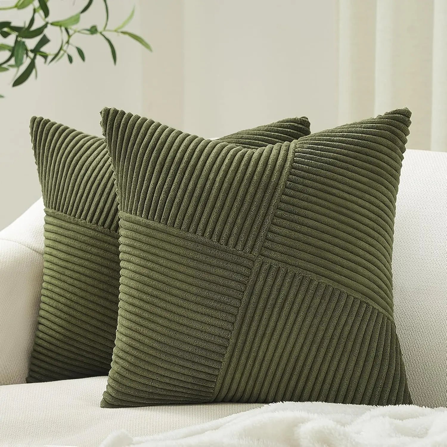 Housse de Coussin en Velours Côtelé 45x45 cm - Motif Moulin à Vent, Design Bohème-Chic, Couleurs Apaisantes