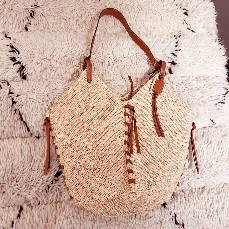 Sac À Main Femme En Paille Tissée Vintage - Grand Sac Bandoulière Pour Été 3