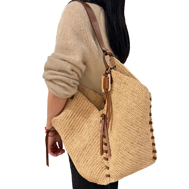 Sac À Main Femme En Paille Tissée Vintage - Grand Sac Bandoulière Pour Été 4