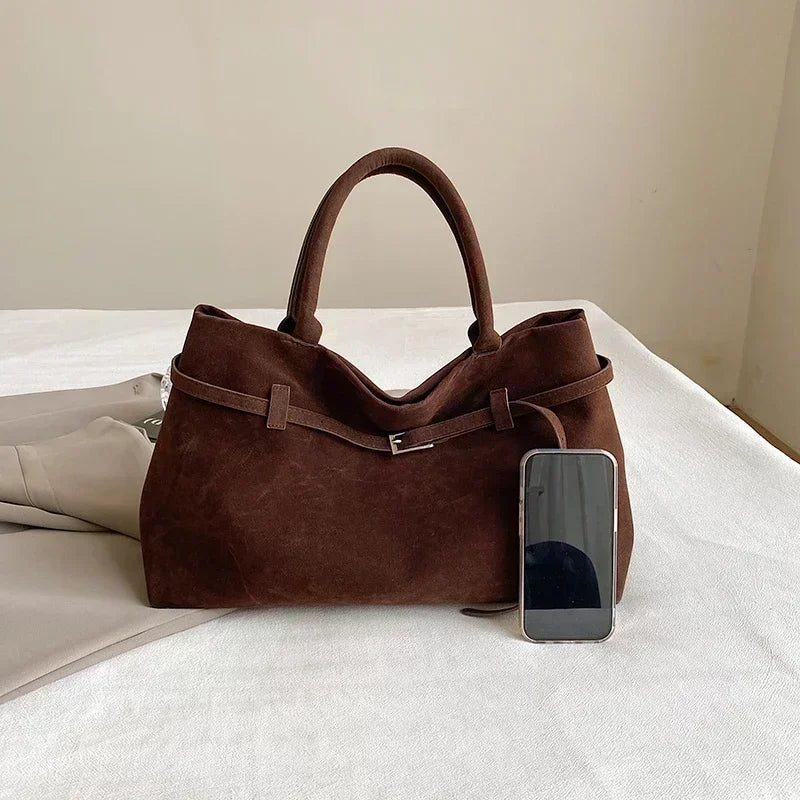 Sac À Main Femme En Suède Synthétique Avec Boucle Décorative - Grande Capacité 1