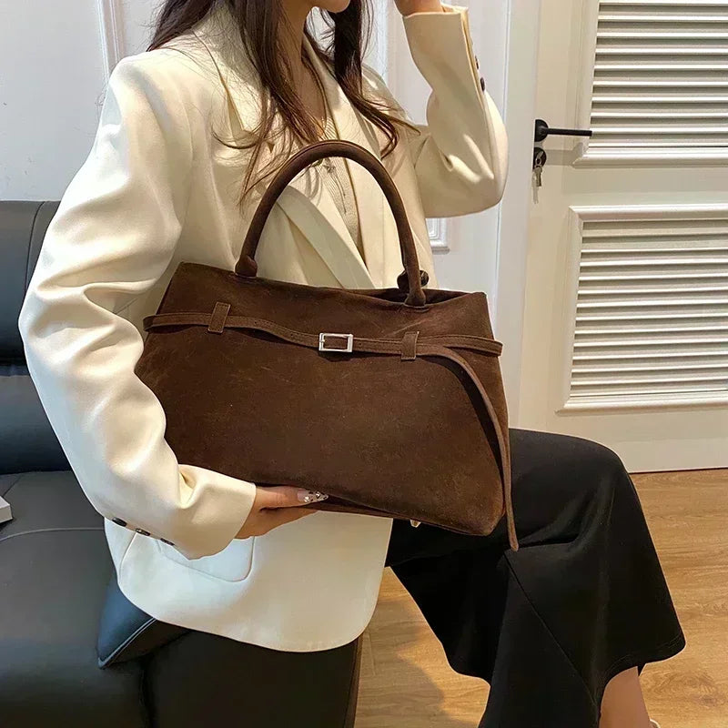 Sac À Main Femme En Suède Synthétique Avec Boucle Décorative - Grande Capacité 4