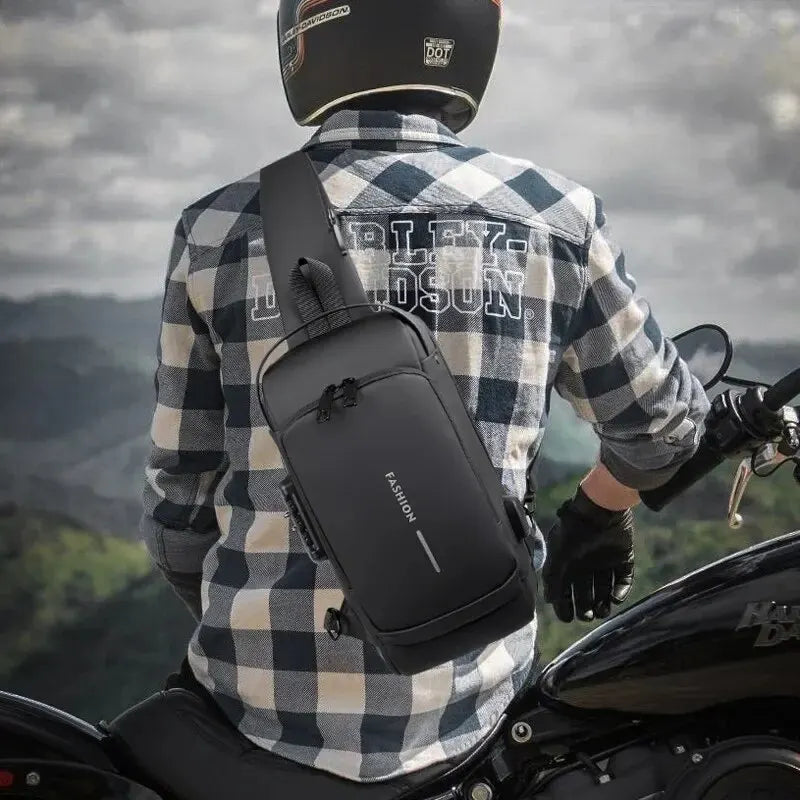 Sac Bandoulière Homme en Cuir PU - Sacoche Anti-Vol Multifonctionnelle avec Port USB 5