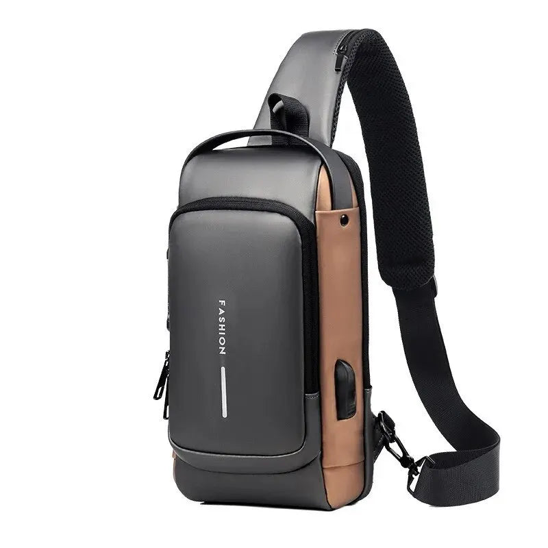 Sac Bandoulière Homme en Cuir PU - Sacoche Anti-Vol Multifonctionnelle avec Port USB 6