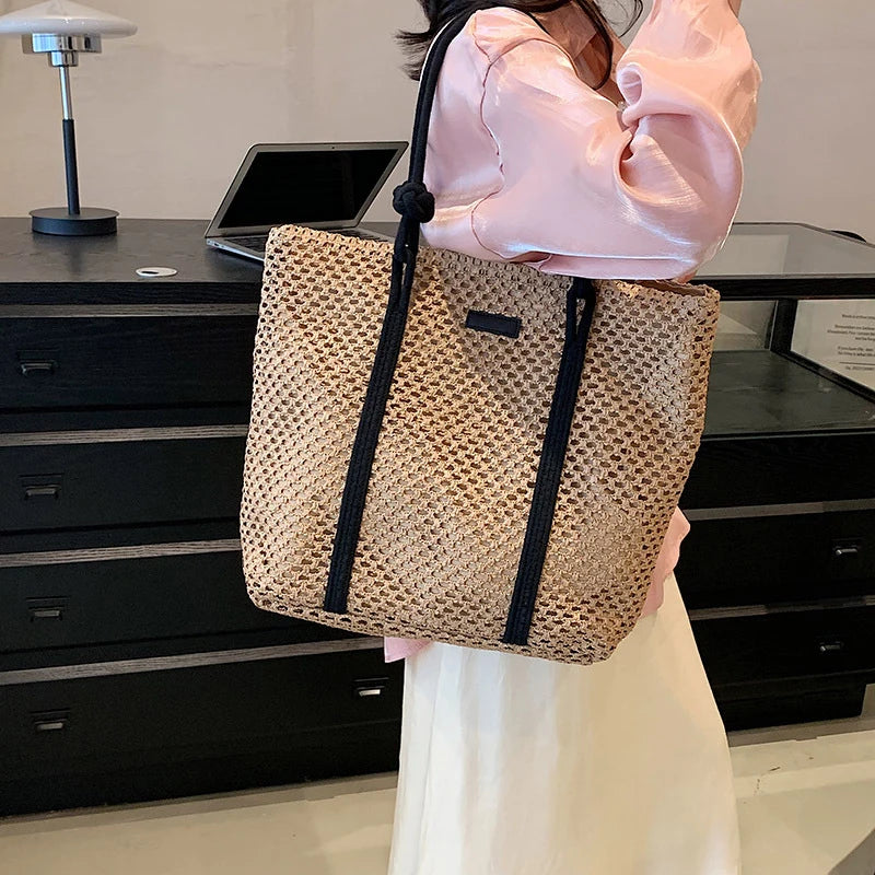 Sac De Plage Femme En Paille Tissée - Grand Cabas Plage Élégant Et Pratique 2