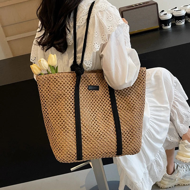 Sac De Plage Femme En Paille Tissée - Grand Cabas Plage Élégant Et Pratique 3