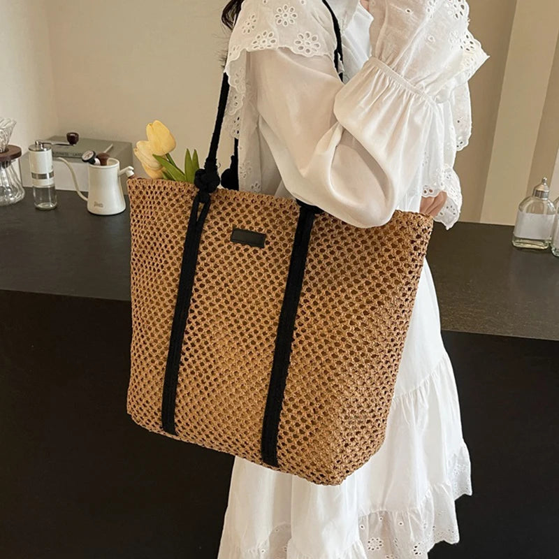 Sac De Plage Femme En Paille Tissée - Grand Cabas Plage Élégant Et Pratique 4