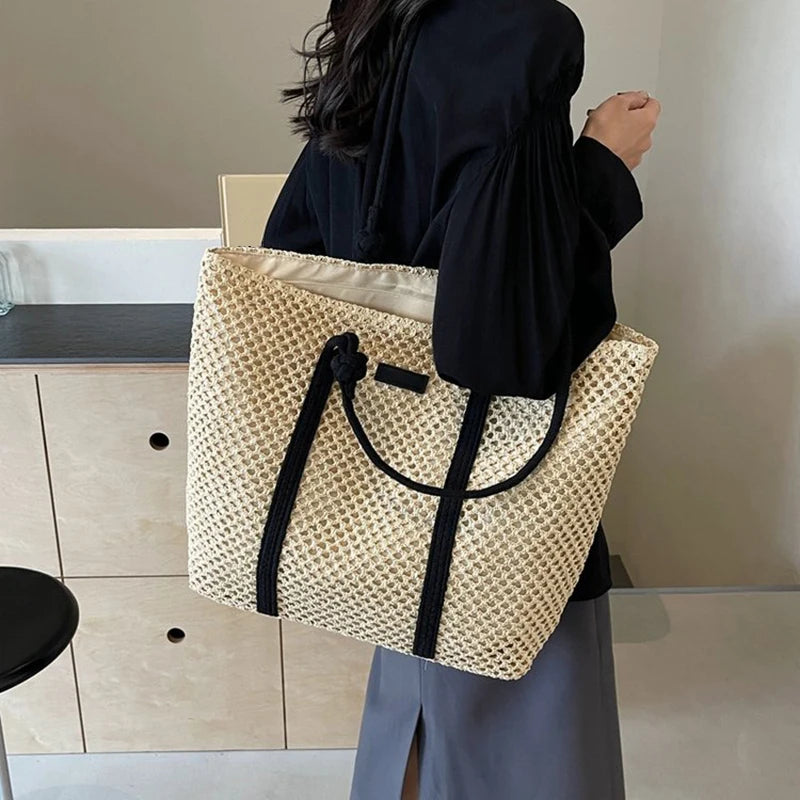 Sac De Plage Femme En Paille Tissée - Grand Cabas Plage Élégant Et Pratique 5