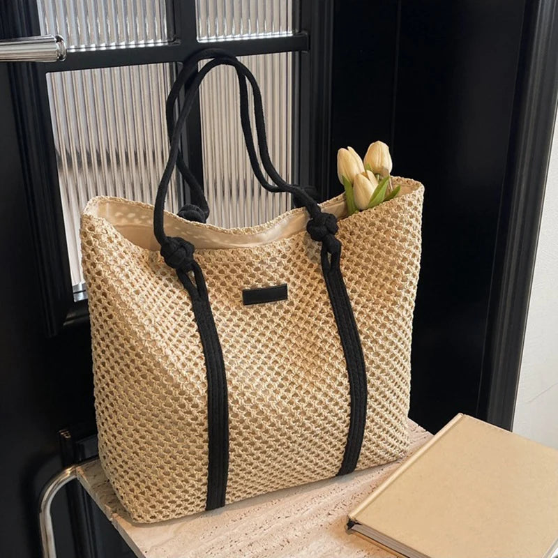 Sac De Plage Femme En Paille Tissée - Grand Cabas Plage Élégant Et Pratique 6