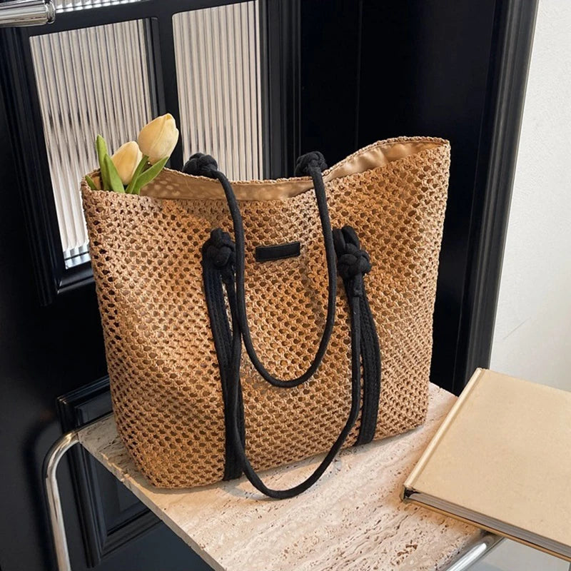 Sac De Plage Femme En Paille Tissée - Grand Cabas Plage Élégant Et Pratique 7
