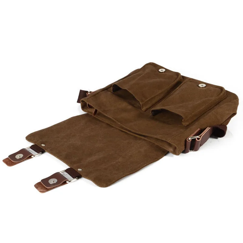Sac à Bandoulière Rétro Imperméable 12 Pouces en Toile – Unisexe Vert Armée et Noir
