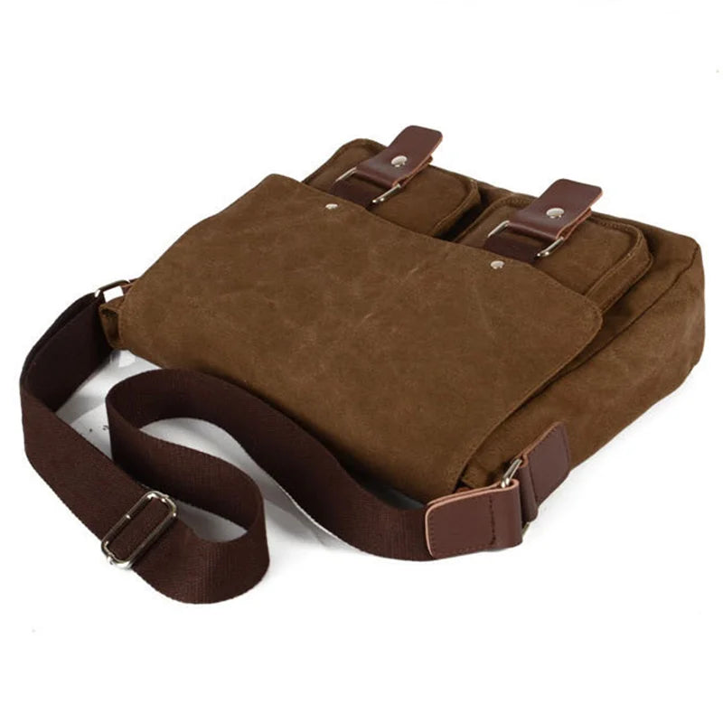 Sac à Bandoulière Rétro Imperméable 12 Pouces en Toile – Unisexe Vert Armée et Noir