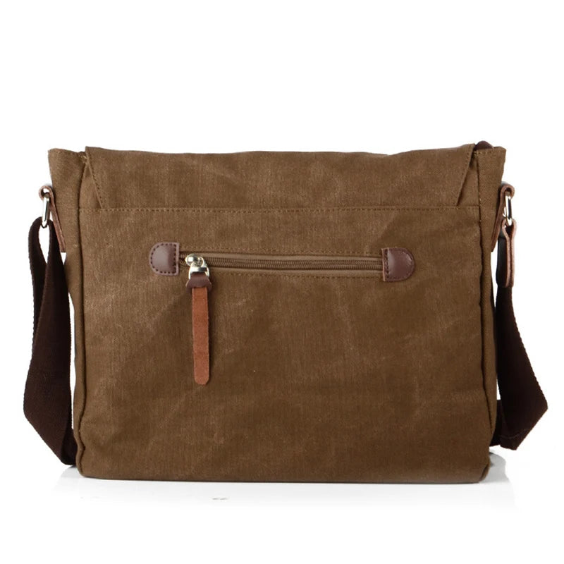Sac à Bandoulière Rétro Imperméable 12 Pouces en Toile – Unisexe Vert Armée et Noir