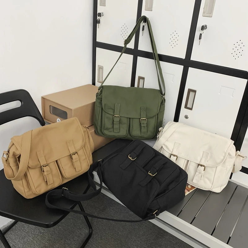 Sac à Bandoulière en Toile – Sac Unisexe Pratique avec Multiples Poches, Idéal pour Étudiants et Voyageurs, 33x11x27 cm