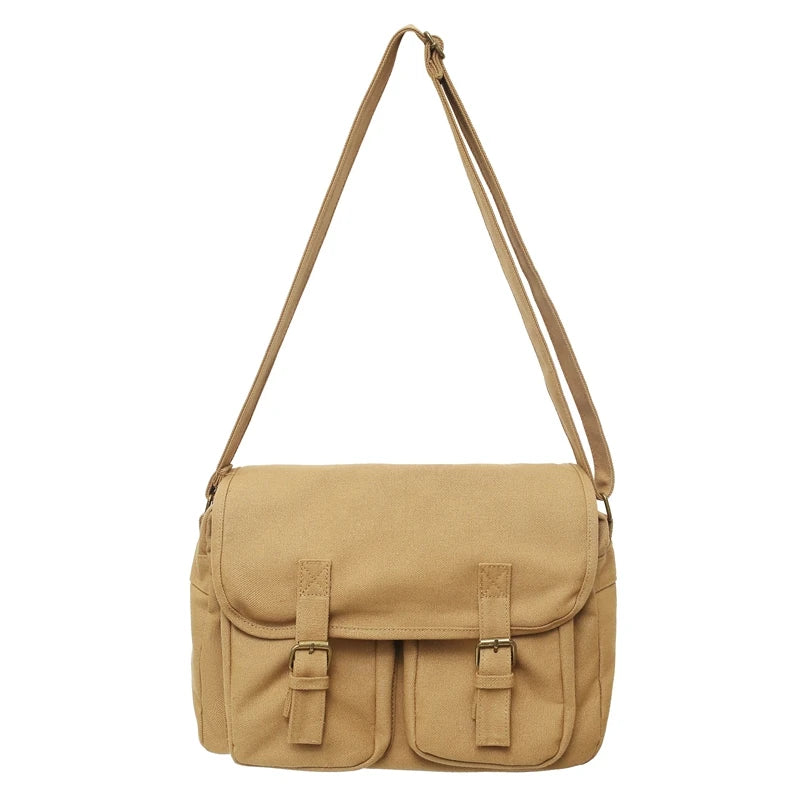 Sac à Bandoulière en Toile – Sac Unisexe Pratique avec Multiples Poches, Idéal pour Étudiants et Voyageurs, 33x11x27 cm