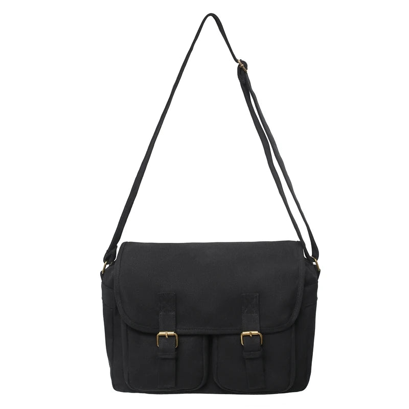 Sac à Bandoulière en Toile – Sac Unisexe Pratique avec Multiples Poches, Idéal pour Étudiants et Voyageurs, 33x11x27 cm