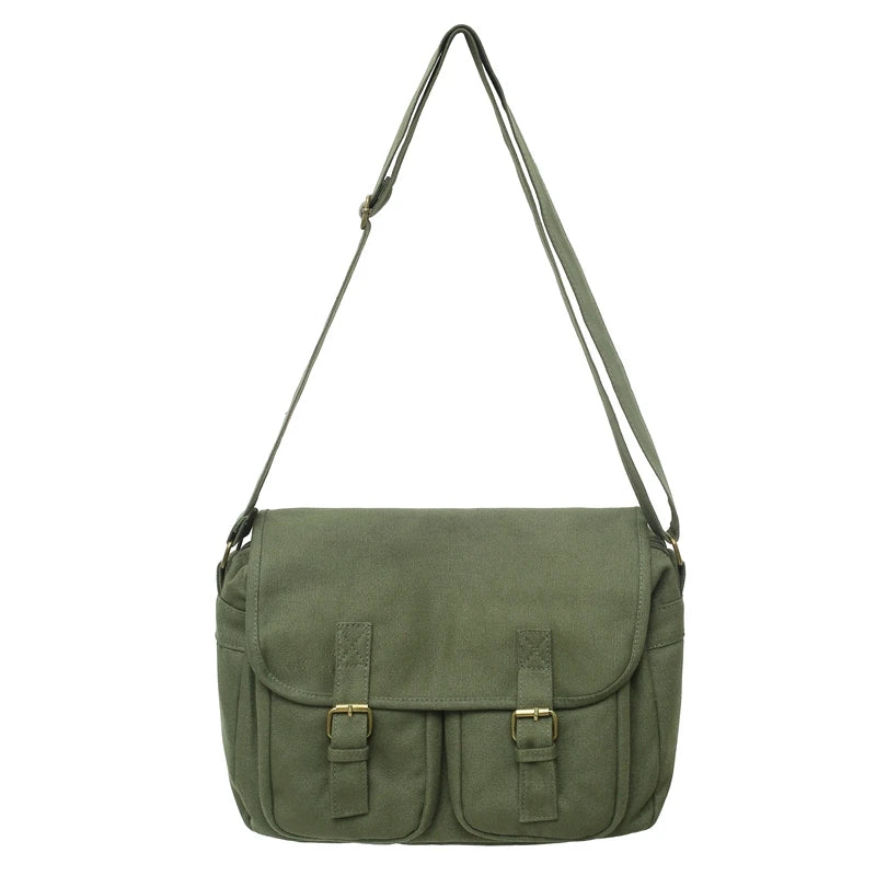 Sac à Bandoulière en Toile – Sac Unisexe Pratique avec Multiples Poches, Idéal pour Étudiants et Voyageurs, 33x11x27 cm