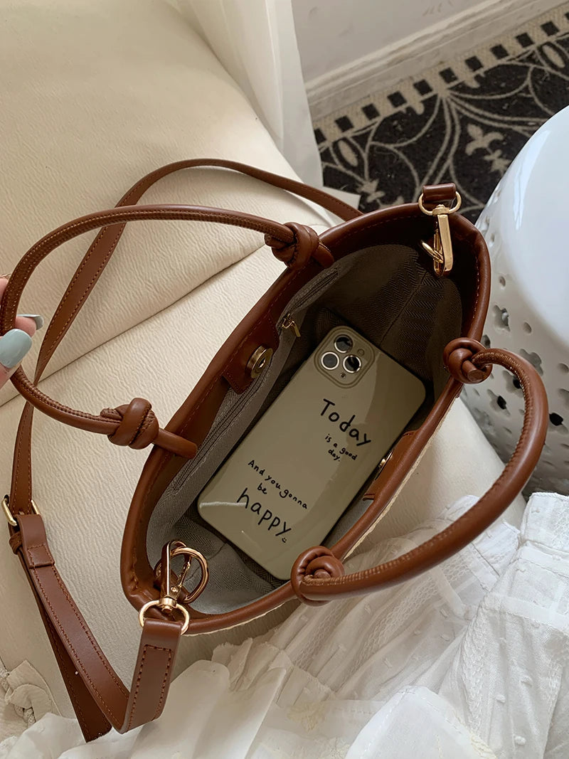 Sac de Plage Femme Paille Taille Unique PU Rétro 5
