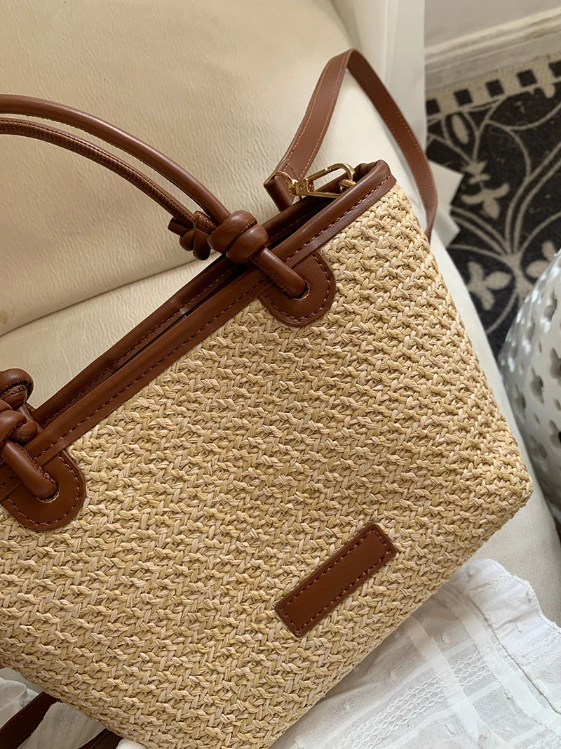 Sac de Plage Femme Paille Taille Unique PU Rétro 6