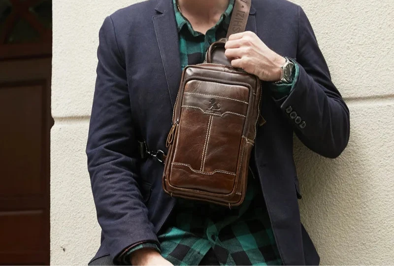 Sac à bandoulière en cuir de vachette pour homme - Sac vintage en cuir huilé 3