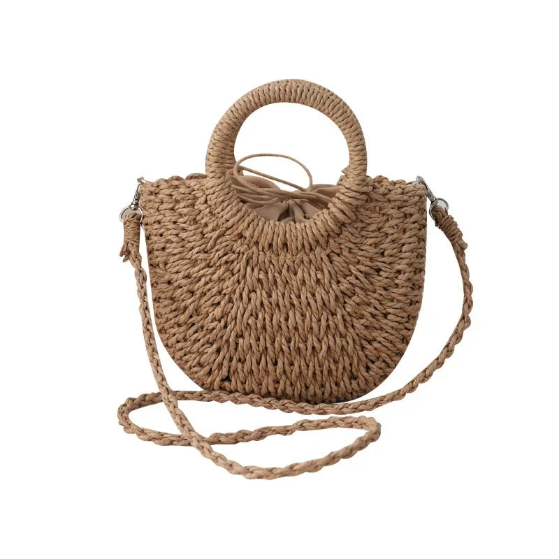 Sac de Plage Femme en Paille Tissé à la Main avec Doublure en Nylon et Poche Zippée 4