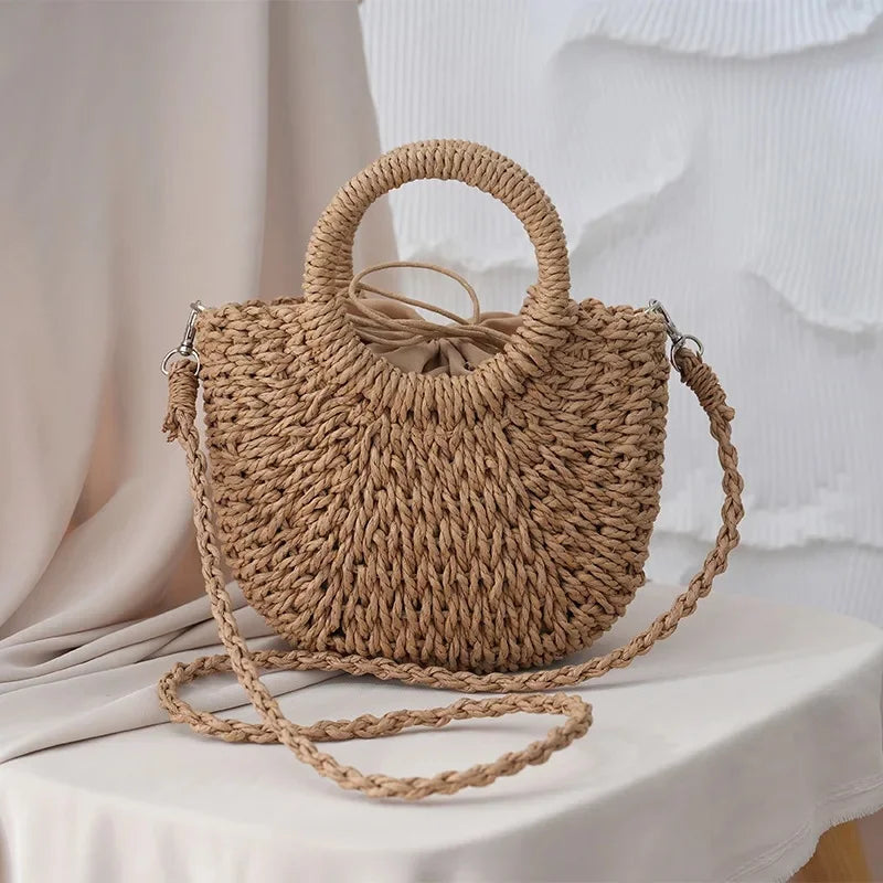 Sac de Plage Femme en Paille Tissé à la Main avec Doublure en Nylon et Poche Zippée 5