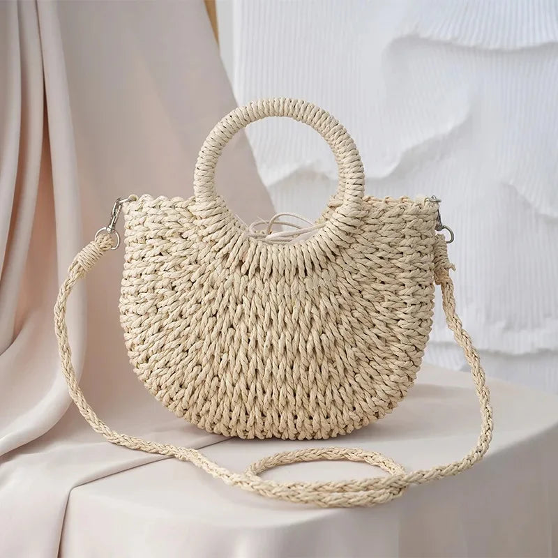 Sac de Plage Femme en Paille Tissé à la Main avec Doublure en Nylon et Poche Zippée 6