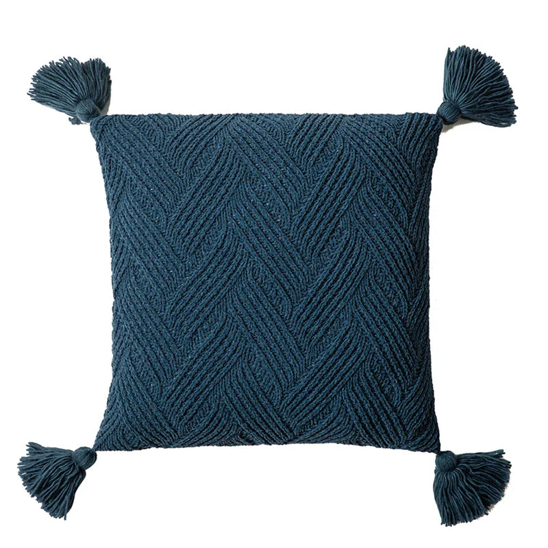 Variant image for Housse de Coussin en Tricot Sergé 45x45 cm – Monochrome avec Glands en Ivoire, Beige, Vert, Gris-5