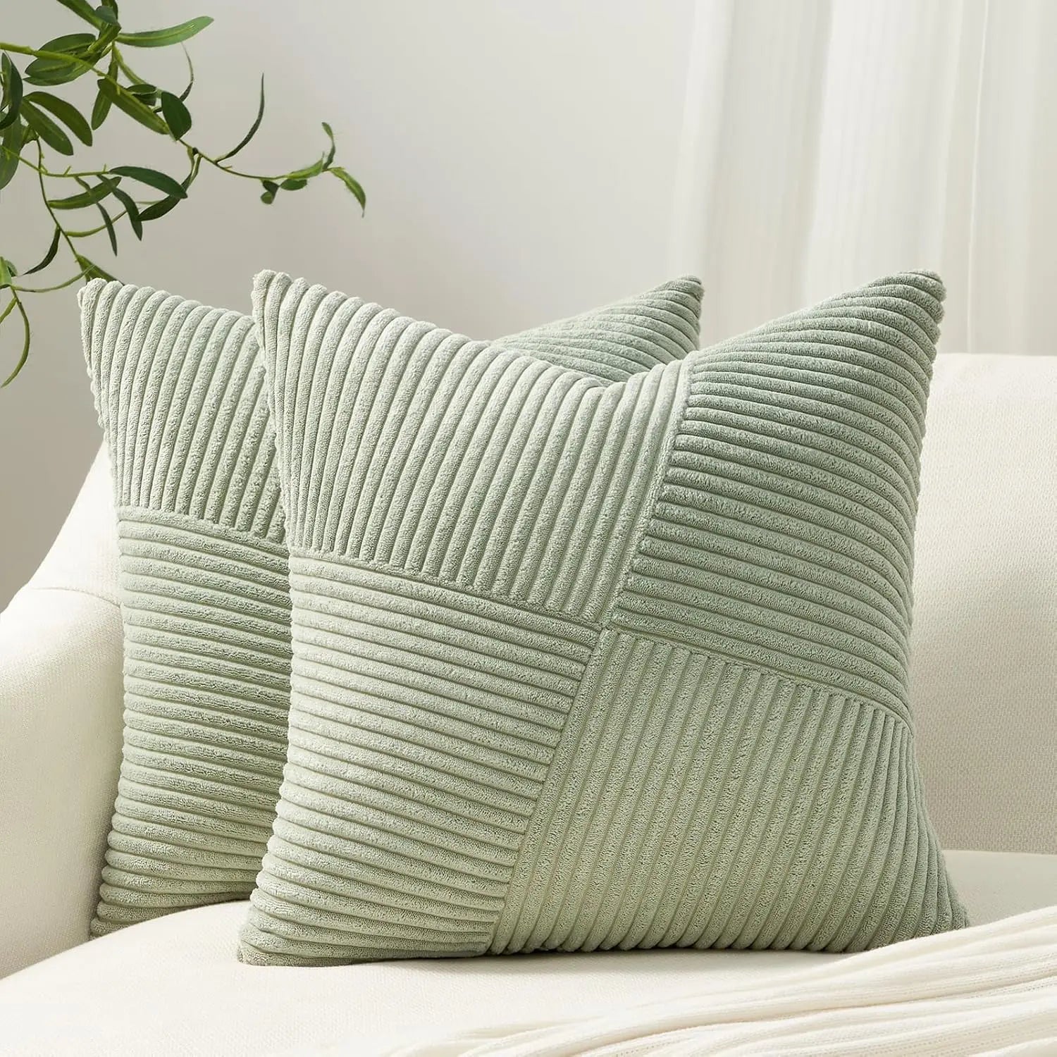 Housse de Coussin en Velours Côtelé 45x45 cm - Motif Moulin à Vent, Design Bohème-Chic, Couleurs Apaisantes