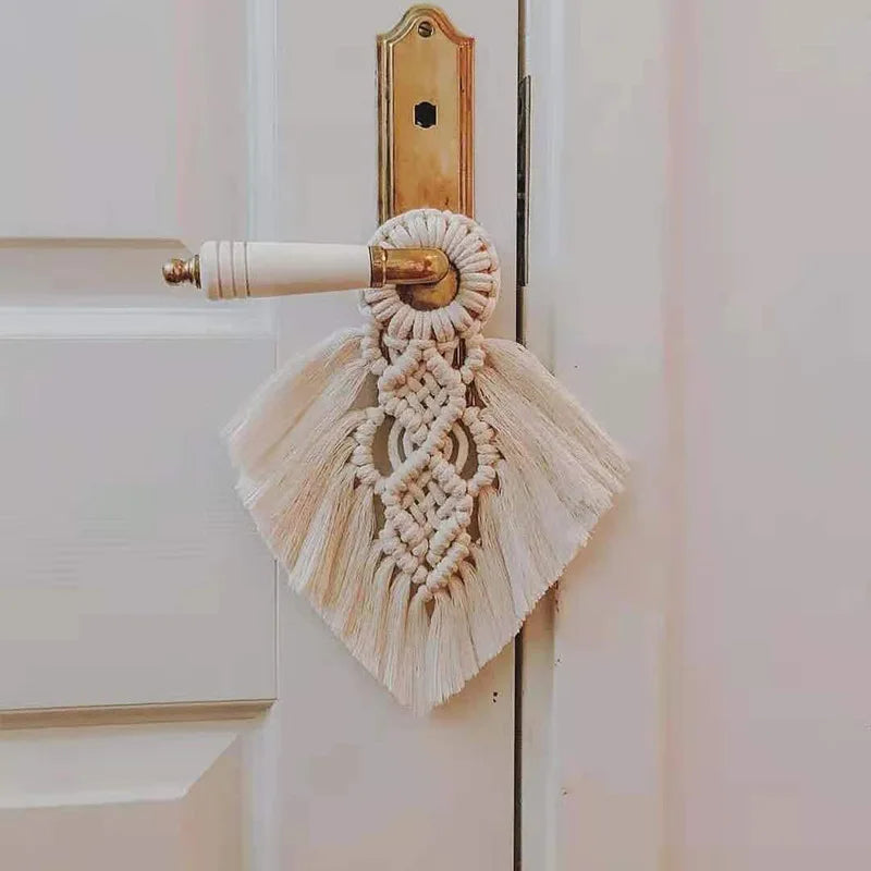 Décoration Murale Bohème en Coton Blanc – Tissage Manuel Unique 17 cm pour un Intérieur Élégant et Authentique